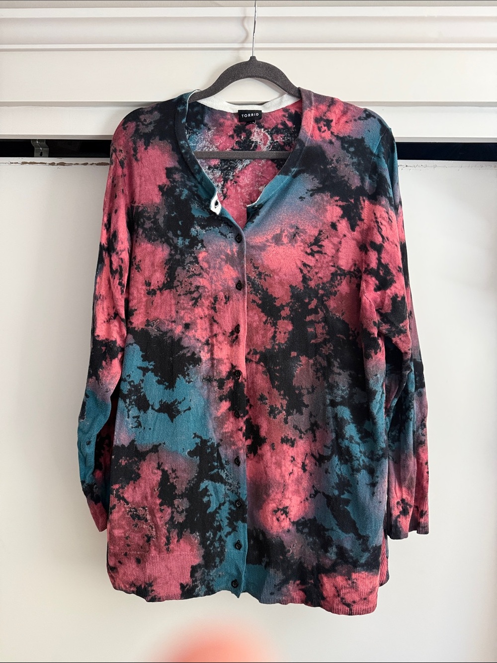 torrid Tie-Dye Button-Front Cardigan — Pink & Teal